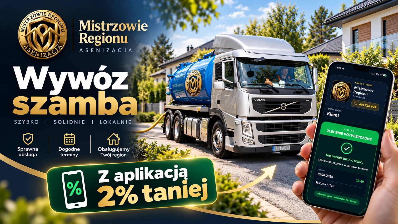 Wizualizacja szambiarki SzamboExpres Mistrzowie Regionu – wywóz szamba Łąki